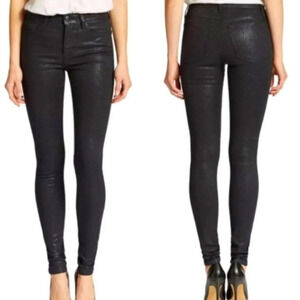 Joe's Mid-Rise Glitter-Coated Skinny Jeans Jet Black Sparkler Wash Size Women 27